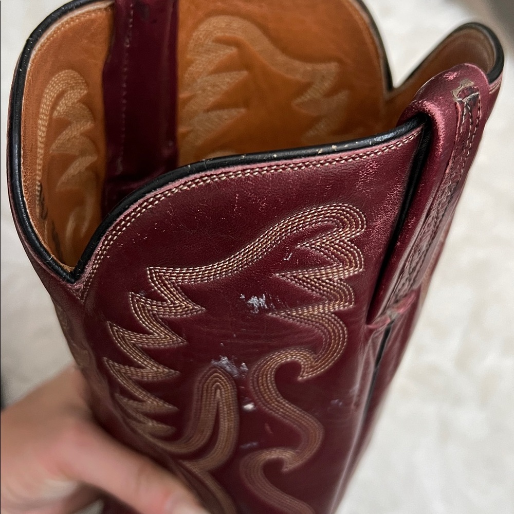 Women’s Lucchese Ostrich Cowboy Boots in Rich Burgundy Sz 7.5 - Picture 5 of 13